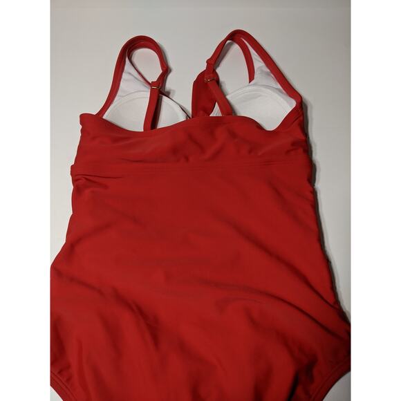 Kona Sol One Piece Swimsuit Women's Tie Front Bright Red S Keyhole Knot Front - Picture 6 of 10